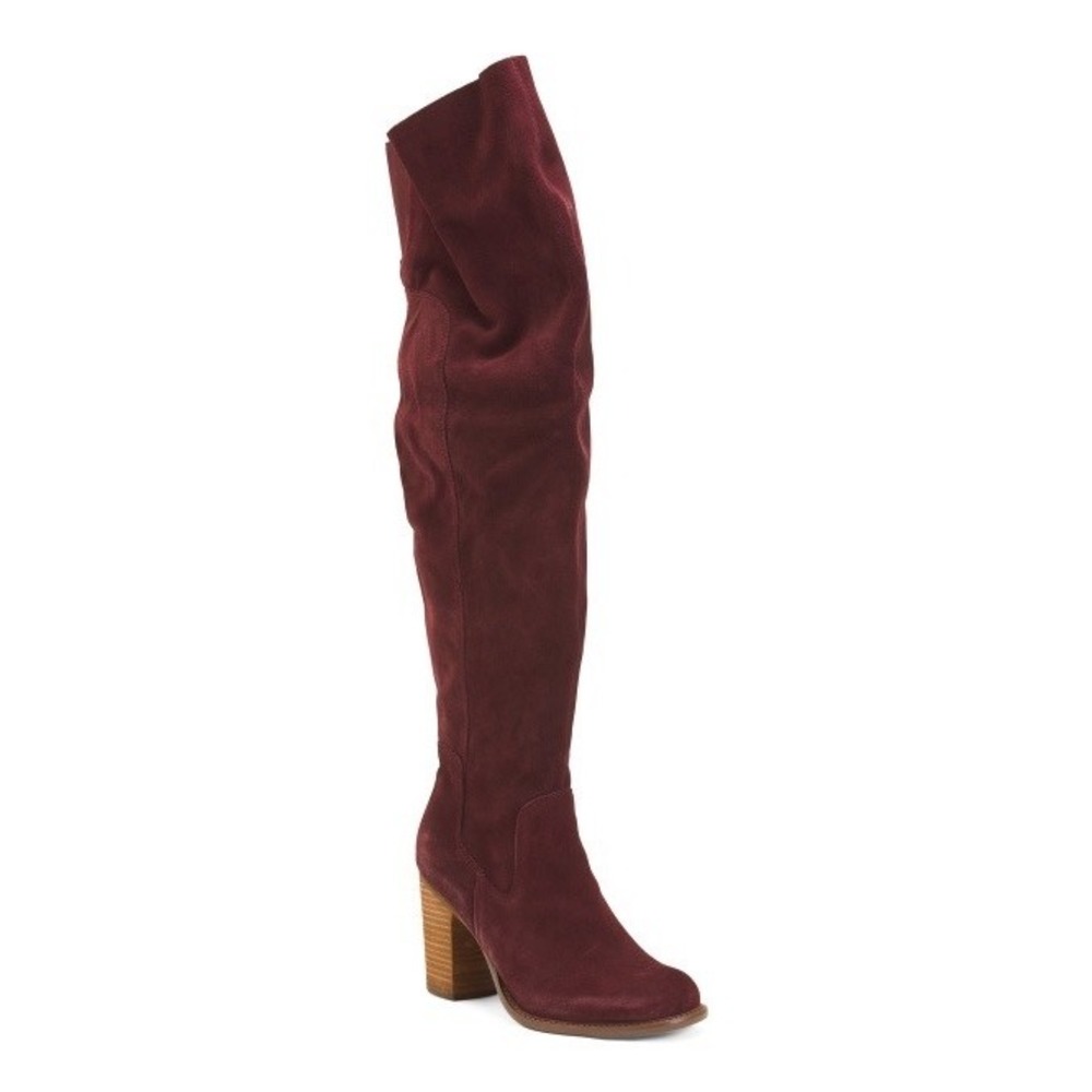 LOGAN Suede Wide Calf Tall Shaft Boots Garnet Brown Women's Sz 7.5 NIB!